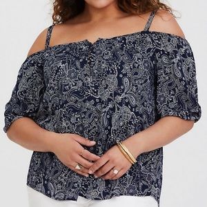 Torrid Paisley Print Cold Shoulder Challis Top NWT